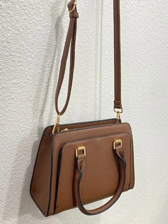 Anne Klein Cognac Satchel - Includes 2 Straps! Monogram & Matching Leather - Picture 6 of 14